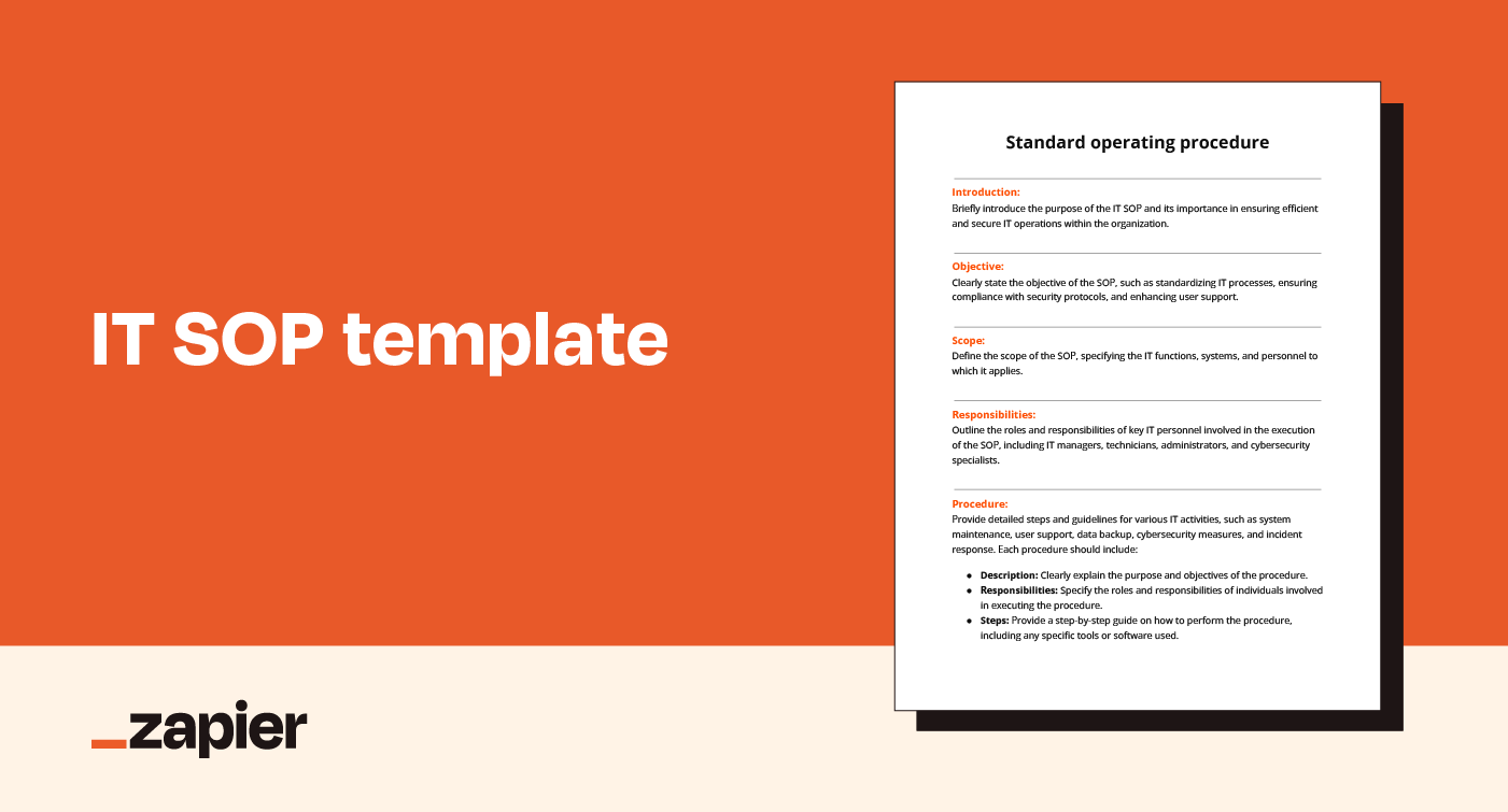 Image of Zapier's IT SOP template on an orange background