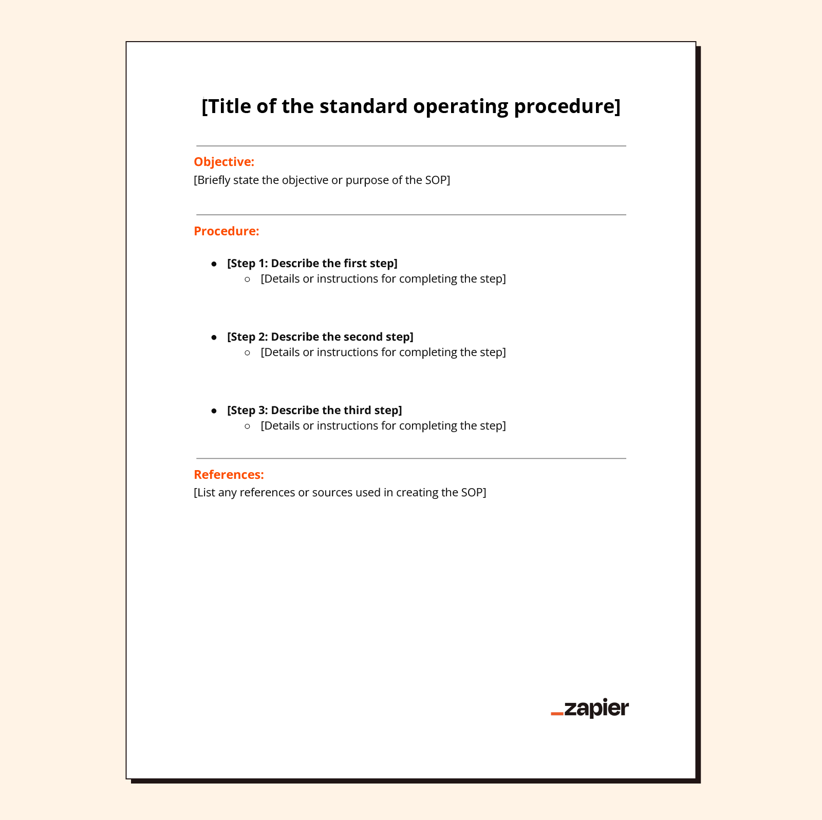 Image of a simple SOP format document on a pale peach background