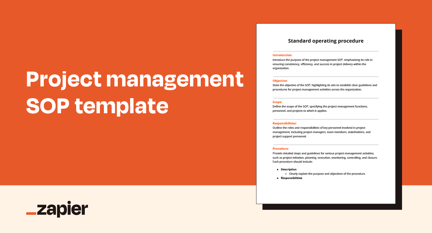 Image of Zapier's project management SOP template on an orange background