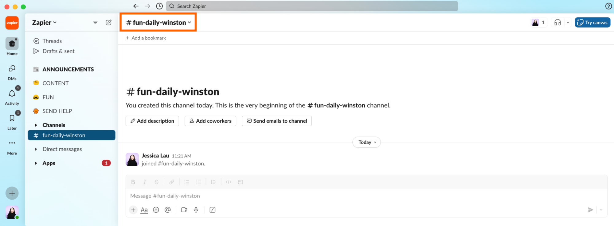Slack channel name in the header of an open conversation.
