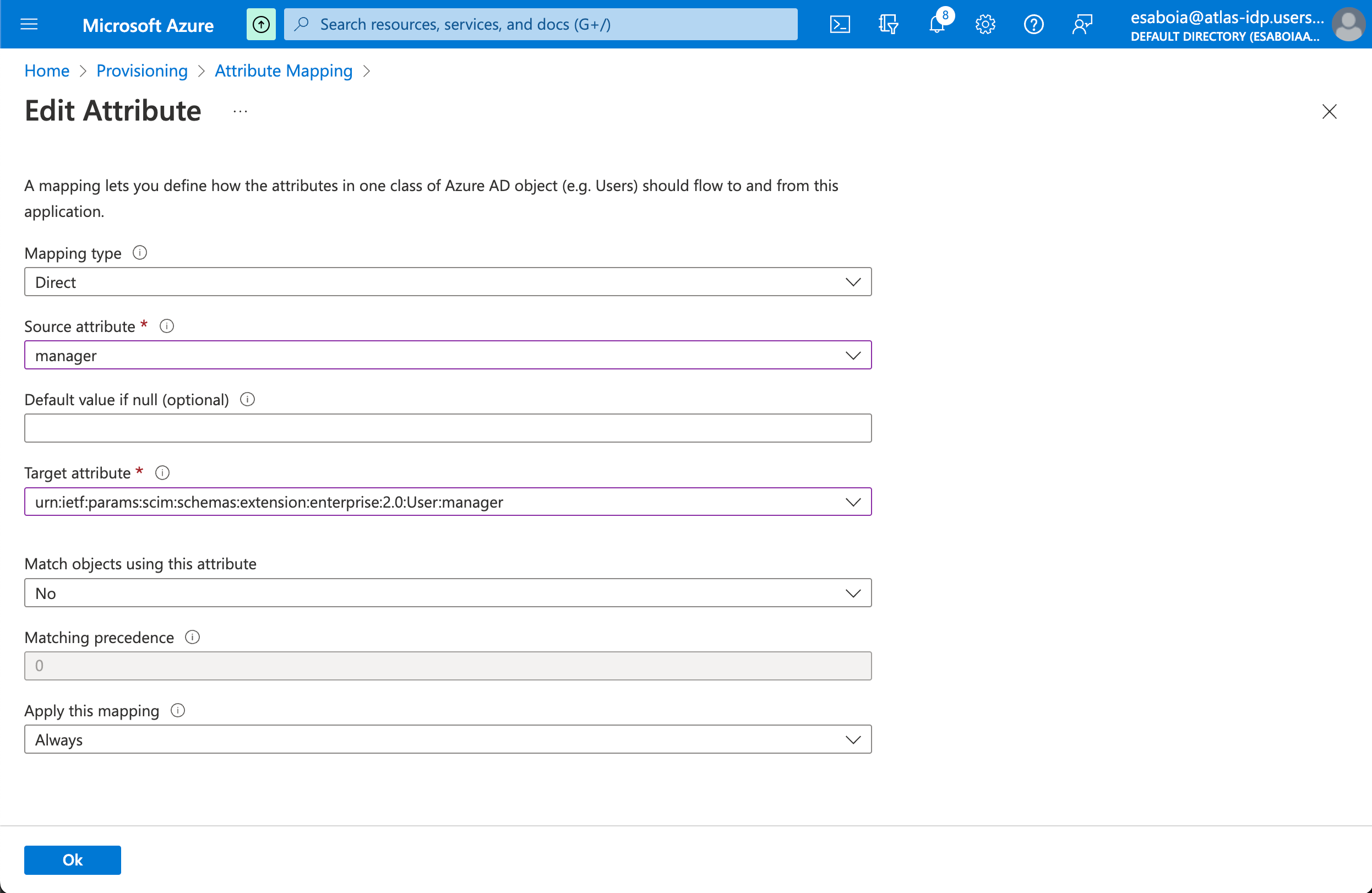 属性の編集ページが表示された Azure AD のスクリーンショット