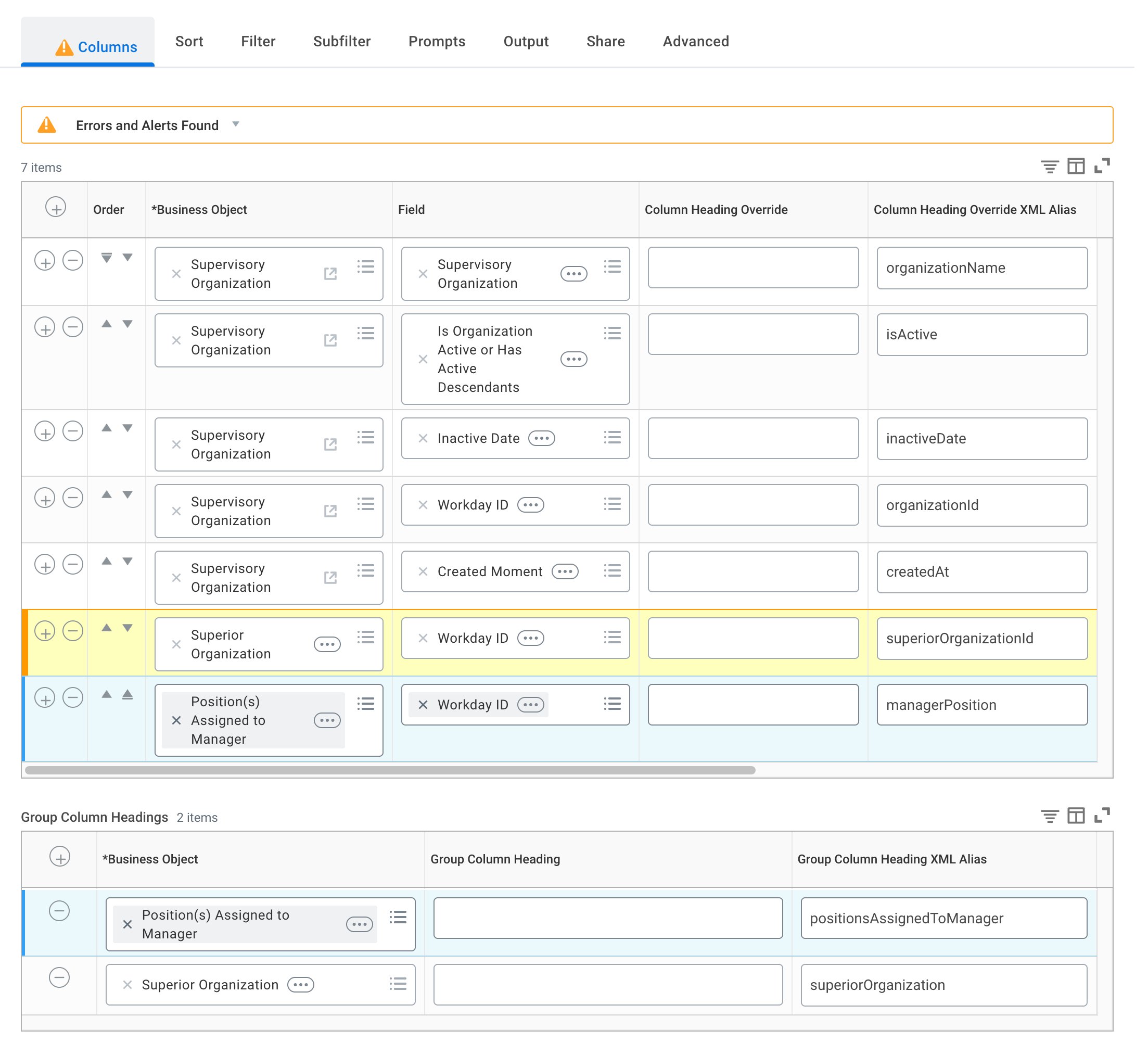 Workday Org Report data screenshot